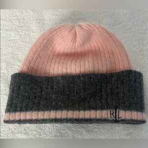 Ralph Lauren Angora & Wool Pink and Gray Knit Beanie. Gorgeous!